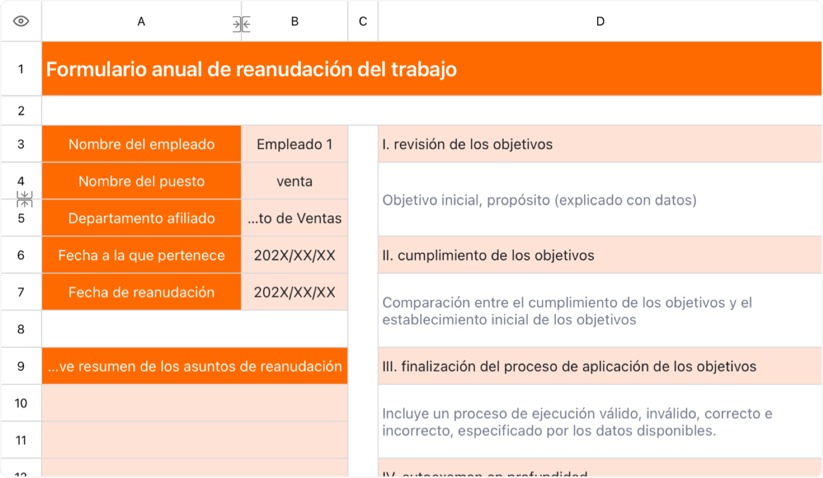 Formulario anual de reanudación del trabajo